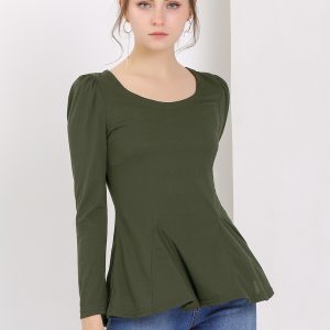 Long Sleeve Scoop Neck Casual Peplum Blouse Green/XL - Allegra K catalog