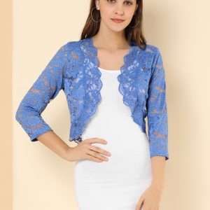 Lace 3/4 Sleeves Sheer Floral Cropped Bolero Shrug Gray Blue/S - Allegra K catalog