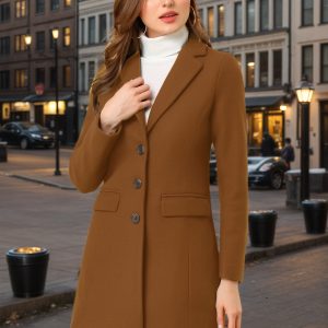 Notched Lapel Single Breasted Outwear Winter Pea Coat Dark Brown/L - Allegra K catalog