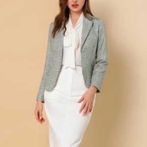 Business Casual Open Front Notch Lapel Plaid Suit Blazer Gray-Plaid/XL - Allegra K catalog