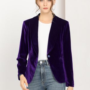 Shawl Collar Single Button Velvet Solid Office Work Jacket Blazer Deep Purple/M - Allegra K catalog