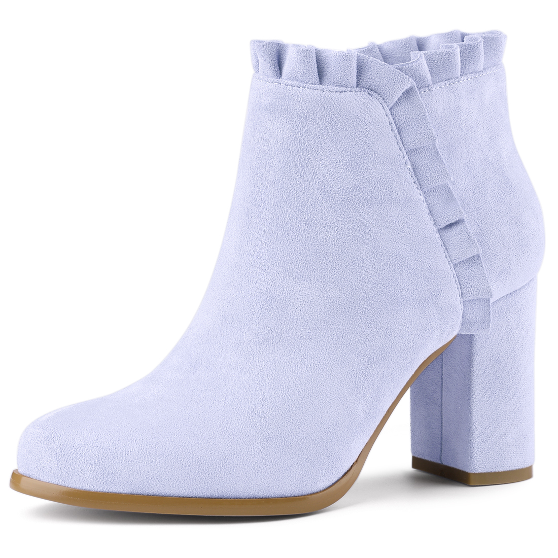 Pointed Toe Ruffle Block Heel Side Zipper Ankle Boots Purple/7 - Allegra K catalog