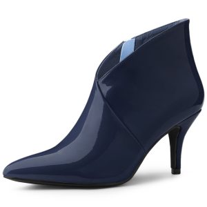 V Shape Pointed Toe Stiletto Heel Ankle Boots Dark Blue/6 - Allegra K catalog