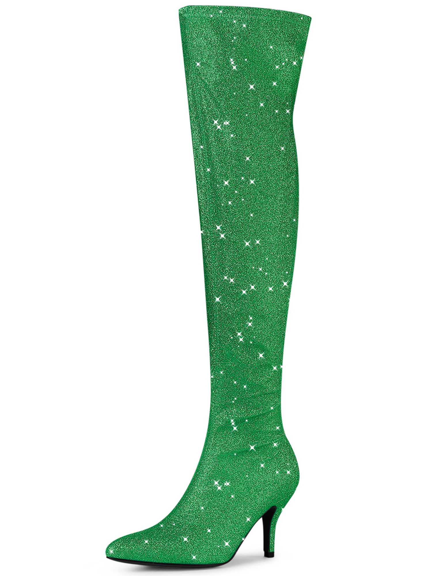 Glitter Pointed Toe Stiletto Heel Over the Knee High Boots Green/9 - Allegra K catalog