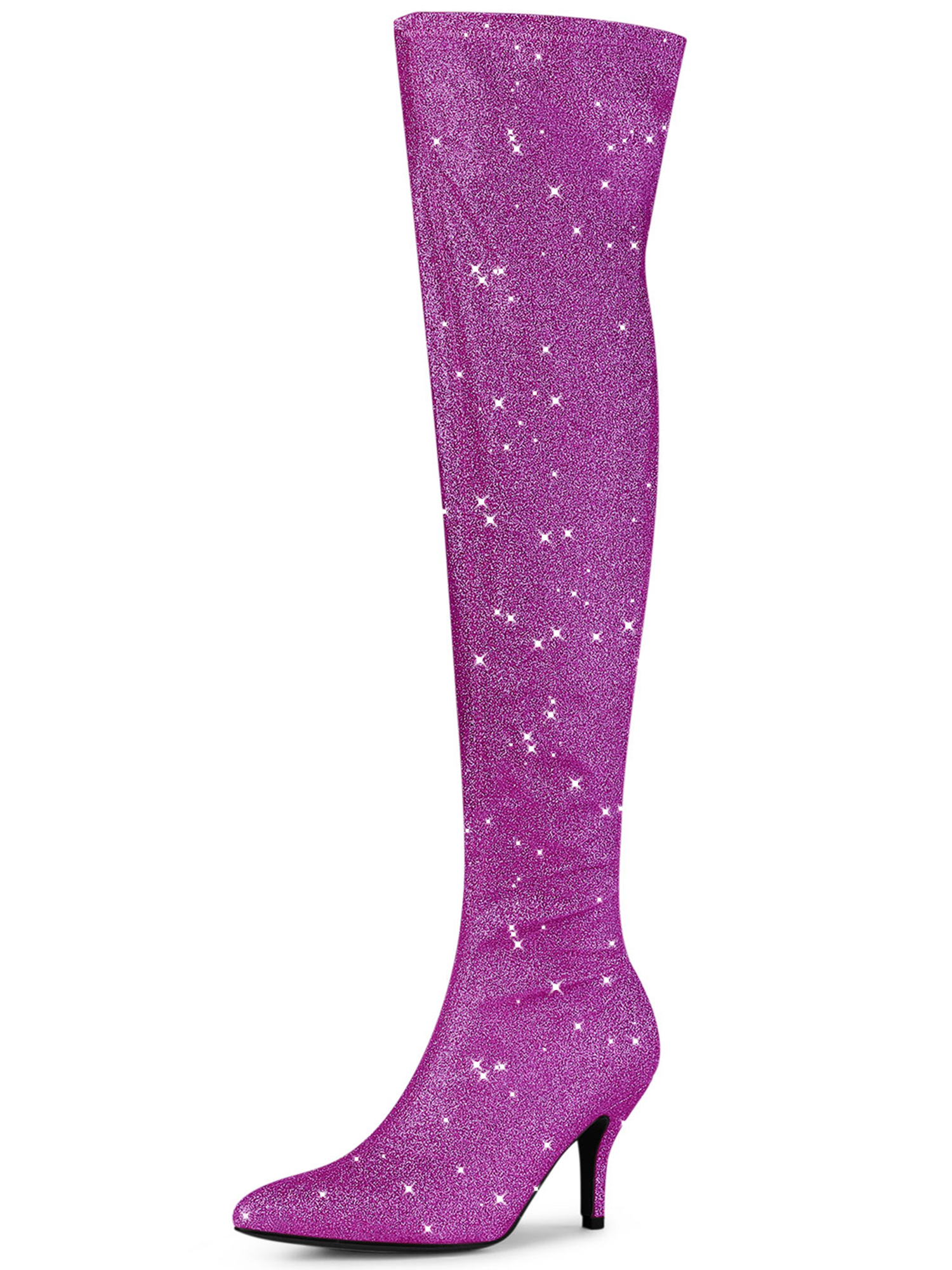 Glitter Pointed Toe Stiletto Heel Over the Knee High Boots Purple/8 - Allegra K catalog