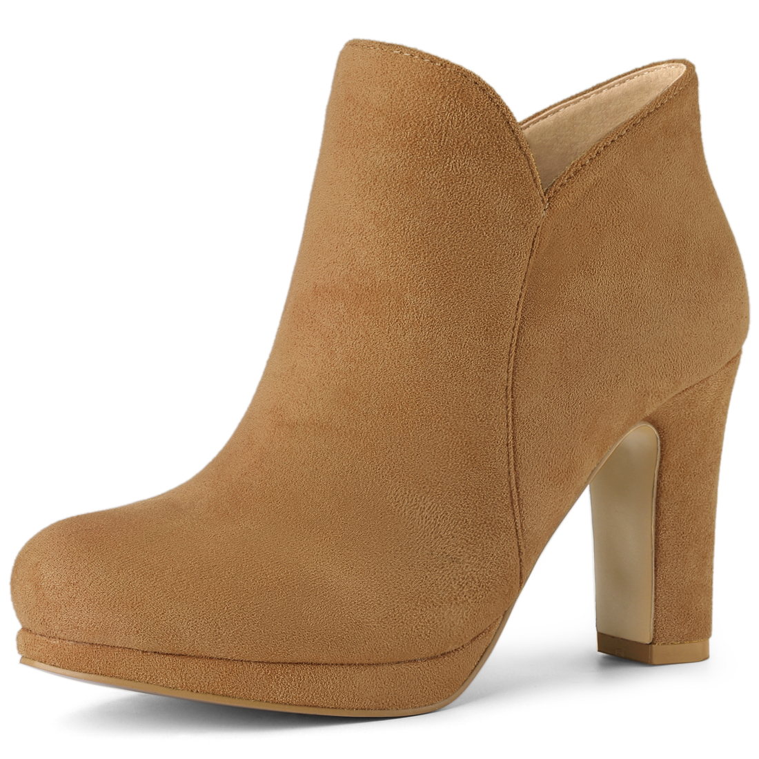 Round Toe Chunky Heel Ankle Heel Boots Brown/8.5 - Allegra K catalog