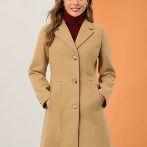 Single Breasted Notched Lapel Outerwear Winter Coats Khaki/M - Allegra K catalog