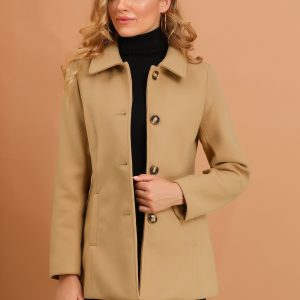 Work Office Winter Overcoat Single Breasted Point Collar Pea Coat Khaki/L - Allegra K catalog