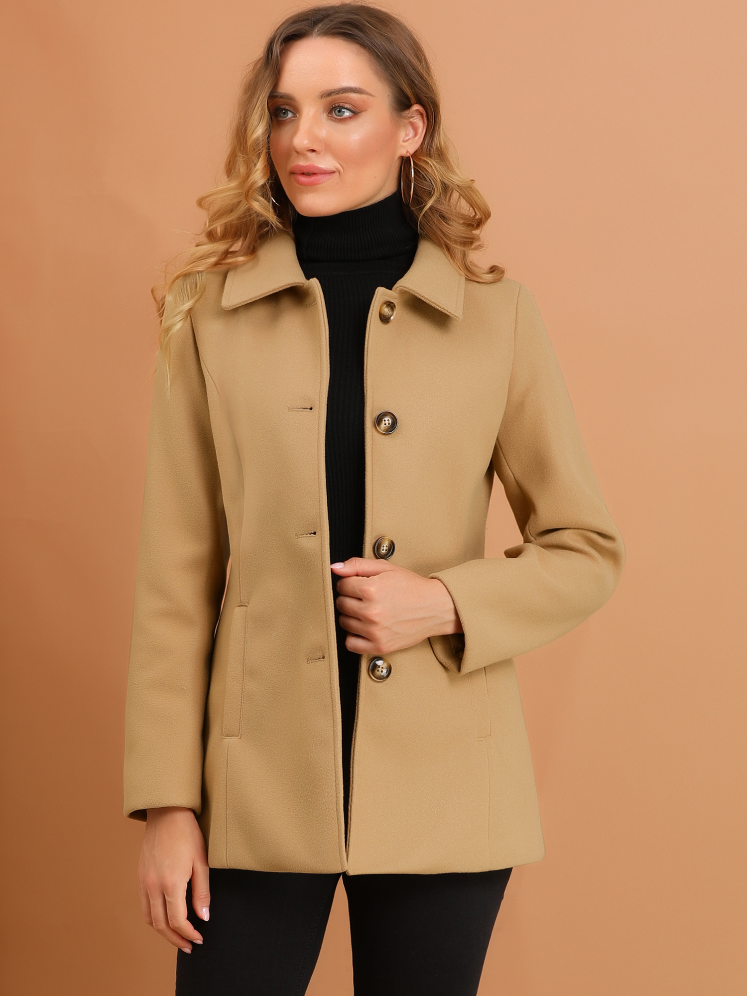 Work Office Winter Overcoat Single Breasted Point Collar Pea Coat Khaki/XL - Allegra K catalog