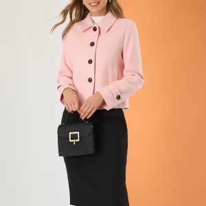 Turn Down Collar Long Sleeve Single Breasted Outwear Winter Pea Coat Pink/M - Allegra K catalog