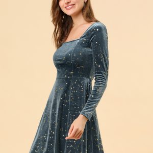 Christmas Stars Square Neck Vintage Velvet Mini Dress Gray/M - Allegra K catalog