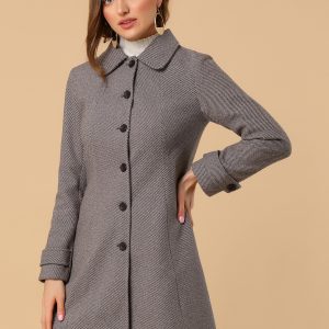 Peter Pan Collar Single Breasted Overcoat Winter Pea Coat Light Brown/XS - Allegra K catalog