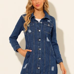 Distressed Long Sleeve Ripped Casual Denim Jacket Blue/M - Allegra K catalog