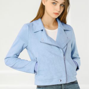 Casual Short Soft Zip Up Faux Suede Biker Moto Jacket Light Blue/XS - Allegra K catalog