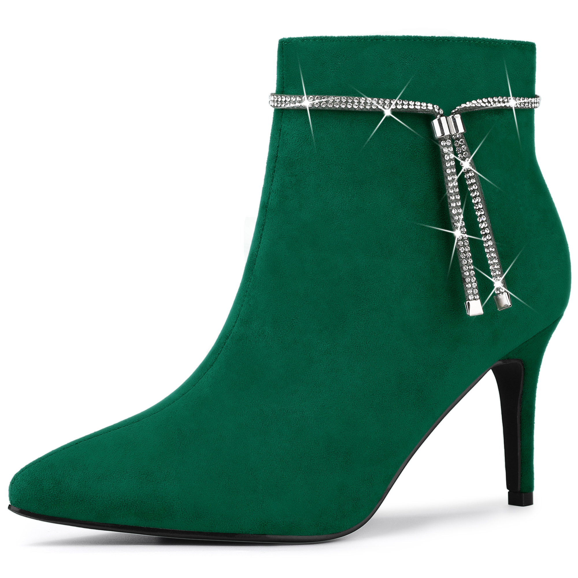 Bling Rhinestone Pointed Toe Stiletto Heel Ankle Boots Emerald Green/6.5 - Allegra K catalog