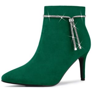Bling Rhinestone Pointed Toe Stiletto Heel Ankle Boots Emerald Green/9 - Allegra K catalog