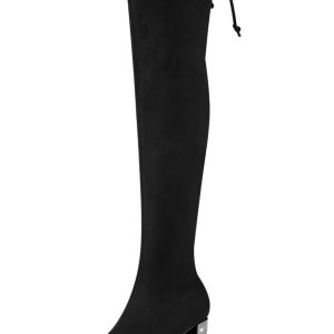 Chunky Heel Bling Rhinestone Over the Knee High Boots Black/8 - Allegra K catalog