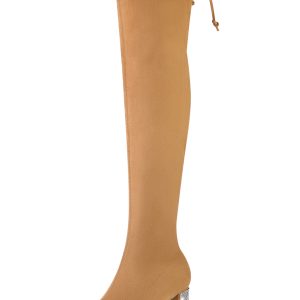 Chunky Heel Bling Rhinestone Over the Knee High Boots Camel/11 - Allegra K catalog