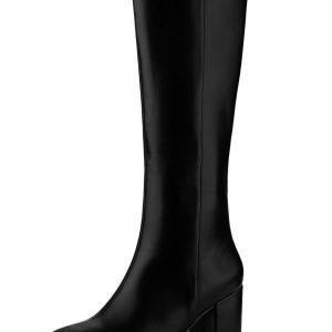 Round Toe Zip Block Heel Knee High Boots Black/5.5 - Allegra K catalog