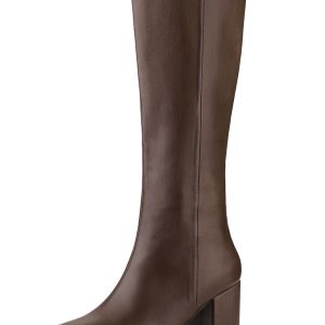 Round Toe Zip Block Heel Knee High Boots Coffee/8 - Allegra K catalog