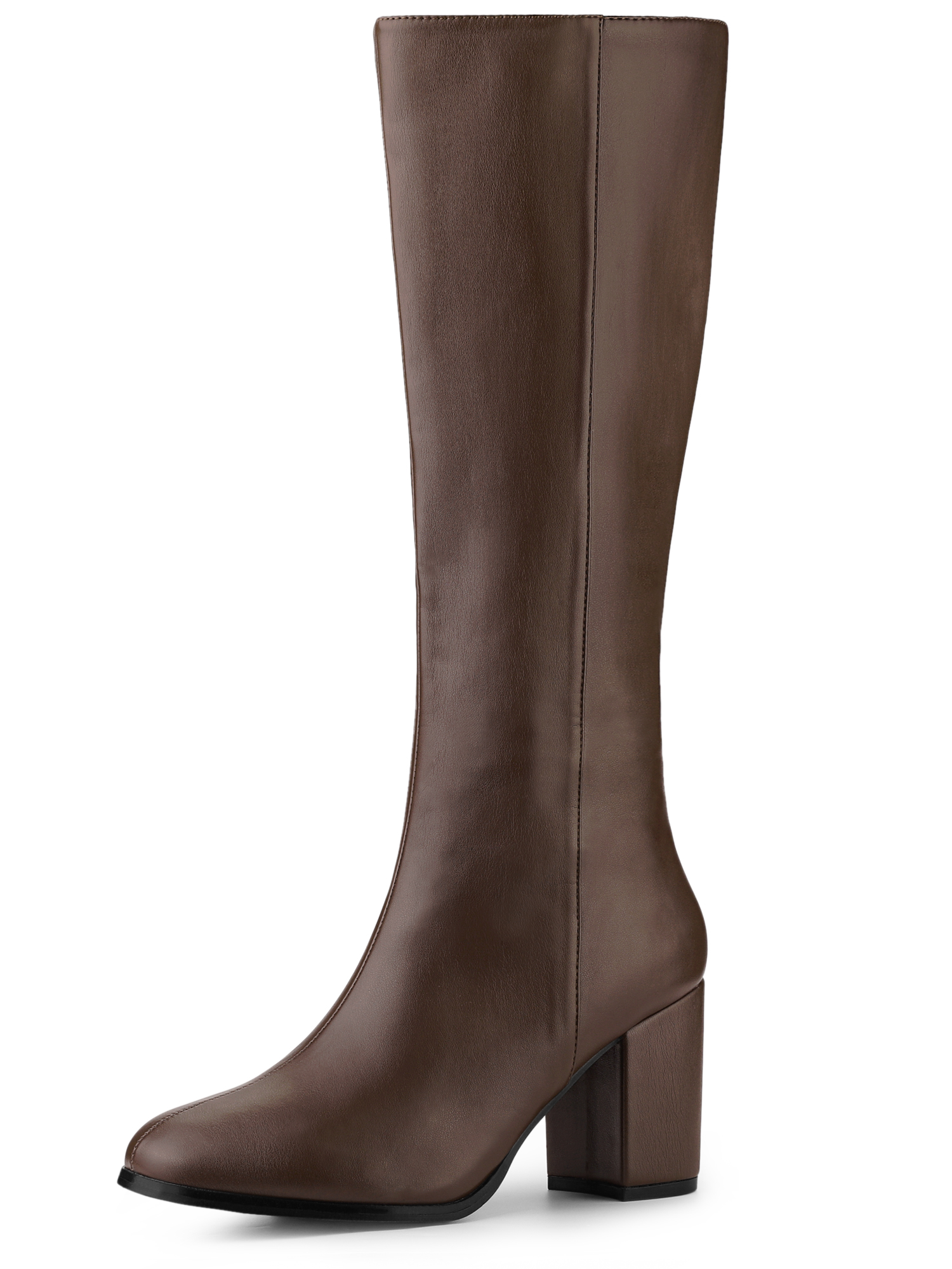 Round Toe Zip Block Heel Knee High Boots Coffee/9.5 - Allegra K catalog