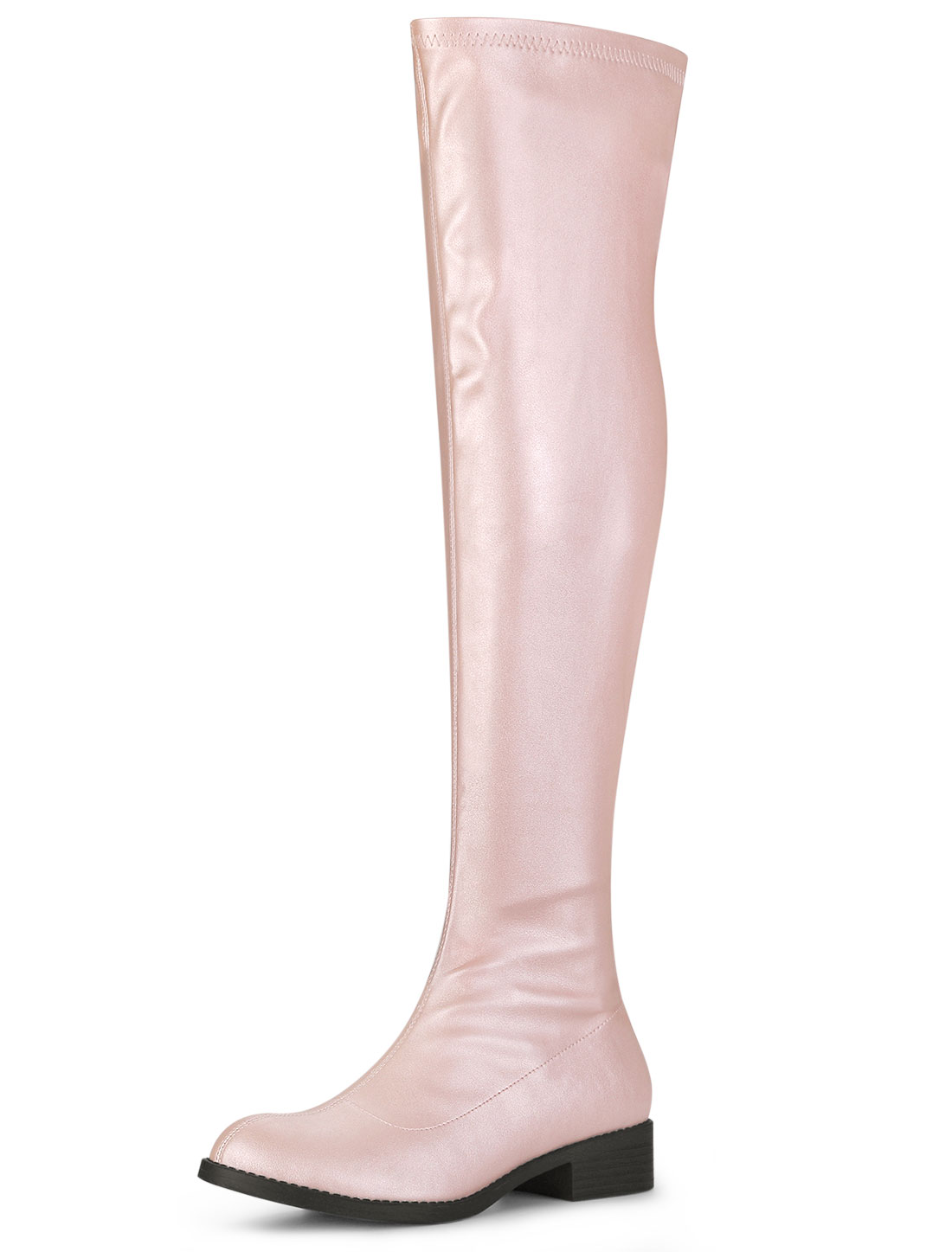 Low Block Heel Faux Leather Over the Knee High Boots Pink/11 - Allegra K catalog