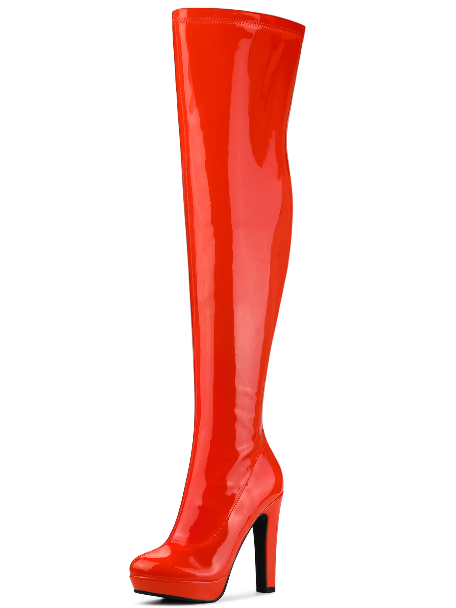Platform Round Toe Chunky Heel Over The Knee High Boots Orange Red/7 - Allegra K catalog