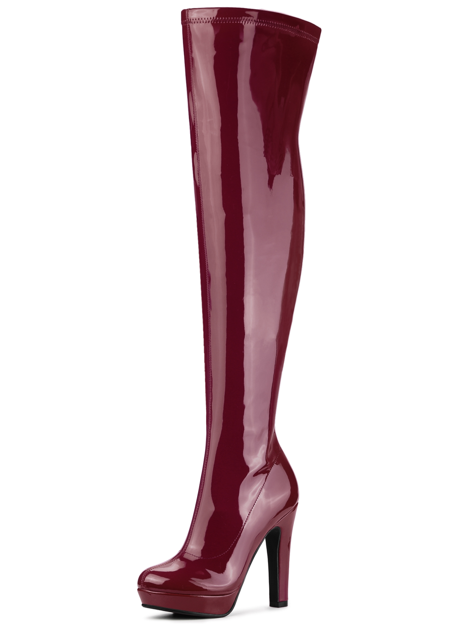 Platform Round Toe Chunky Heel Over The Knee High Boots Burgundy/7 - Allegra K catalog