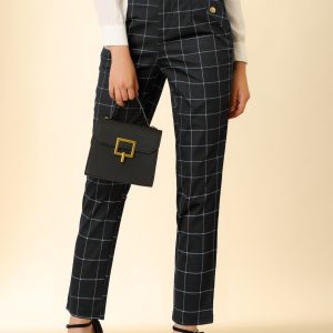 Tartan Plaid Pants Elastic Waist Straight Long Trousers Black/L - Allegra K catalog