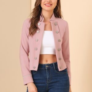 Vintage Steampunk Open Front Button Decor Cropped Jacket Pink/XL - Allegra K catalog