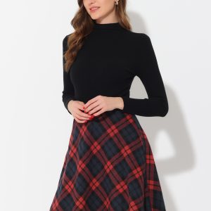 Plaid Tartan Vintage Elastic Waist Knee Length A-Line Skirt Red/L - Allegra K catalog