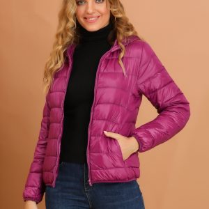 Hooded Packable Long Sleeve Zip Up Down Winter Lightweight Jacket Hot Pink/XL - Allegra K catalog