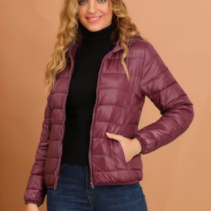 Hooded Packable Long Sleeve Zip Up Down Winter Lightweight Jacket Burgundy/L - Allegra K catalog