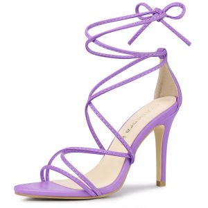 Faux Leather Lace Up Ankle Strappy Stiletto Heel Sandals Lavender/6 - Allegra K catalog