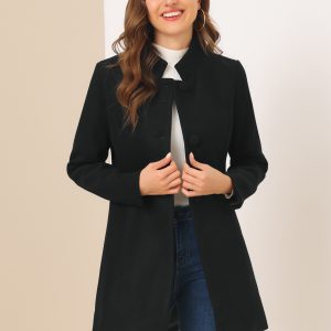 Stand Collar Single Breasted Solid Color Pea Coat Black/XL - Allegra K catalog