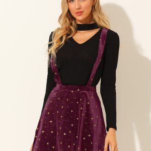 Stars Velvet High Waist Mini Pinafore Overall Suspender Skirt Purplish/S - Allegra K catalog