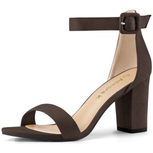 Buckle Ankle Strap High Chunky Heel Sandals Coffee/8.5 - Allegra K catalog