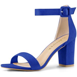 Buckle Ankle Strap High Chunky Heel Sandals Dark Blue/7 - Allegra K catalog