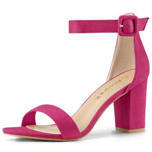 Buckle Ankle Strap High Chunky Heel Sandals Hot Pink/8.5 - Allegra K catalog