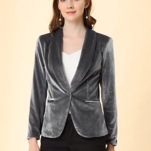 Shawl Collar Single Button Velvet Solid Office Work Jacket Blazer Gray/S - Allegra K catalog