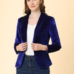 Solid Shawl Collar Single Button Velvet Blazer Royal Blue/XL - Allegra K catalog