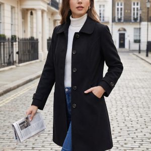 Winter Peter Pan Collar Mid-thigh A-line Single Breasted Pea Coat Black/L - Allegra K catalog