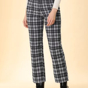 Plaid Cropped Trousers Button Casual Tartan Check Work Pants Black/S - Allegra K catalog