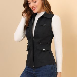 Zip Up Pockets Sleeveless Cargo Jacket Utility Vest Black/M - Allegra K catalog