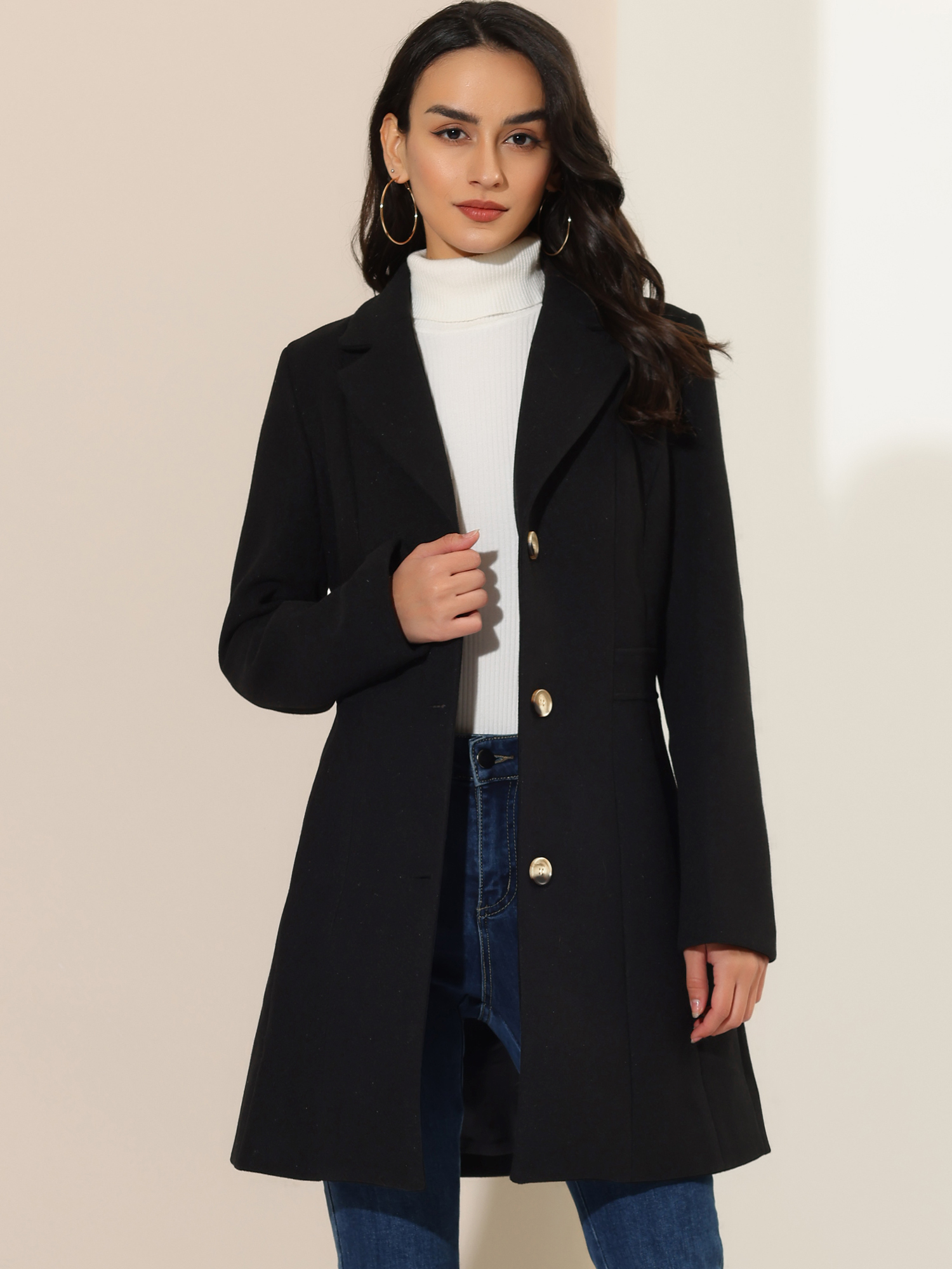 Single Breasted Notched Lapel Outerwear Winter Coats Black/L - Allegra K catalog