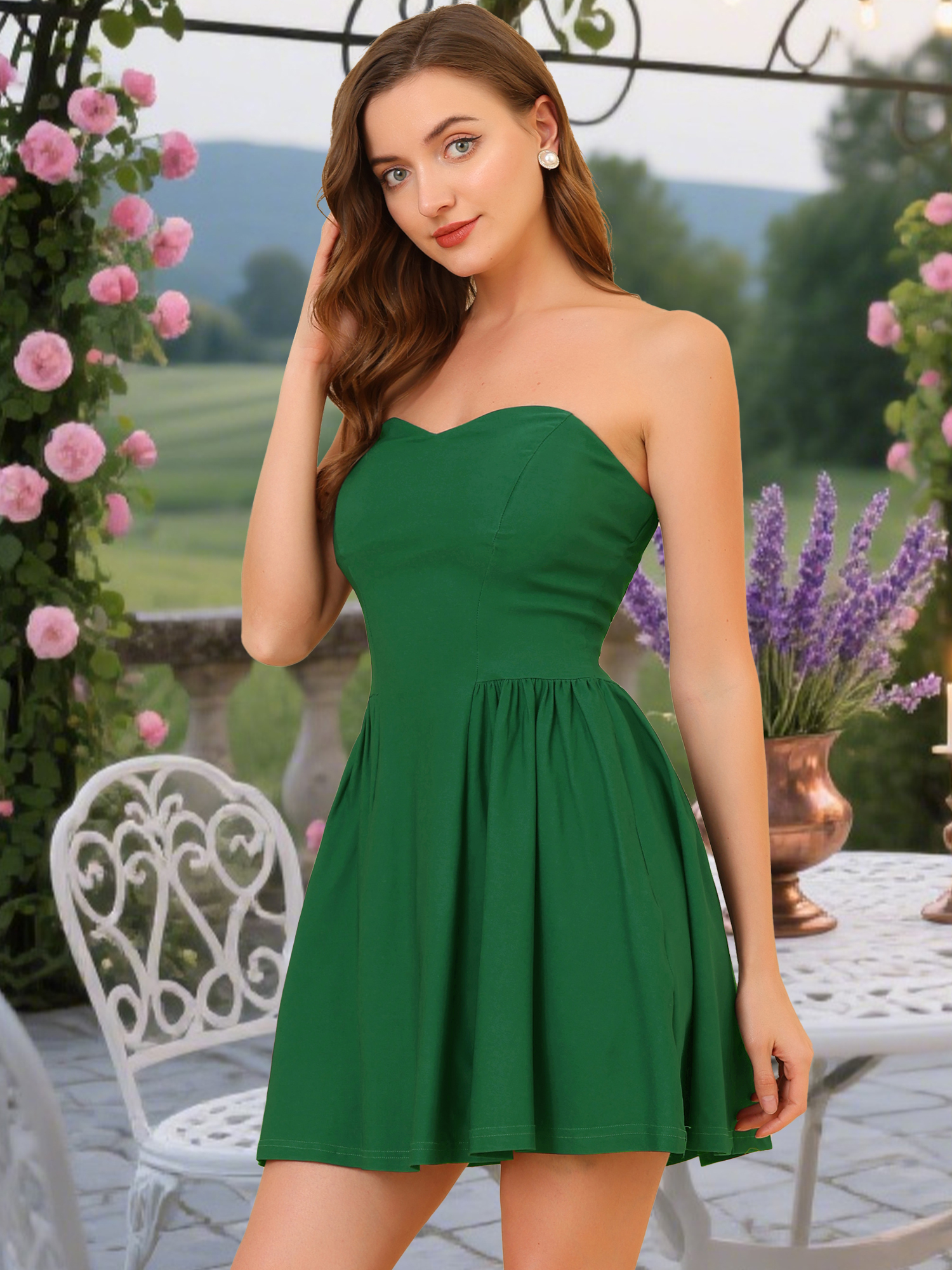 Strapless Sweetheart Neck Fit And Flare Mini Tube Top Dress Green/L - Allegra K catalog