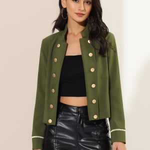 Vintage Steampunk Open Front Button Decor Cropped Jacket Army Green/S - Allegra K catalog