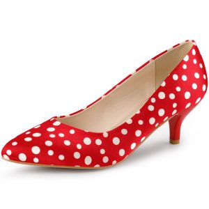 Pointed Toe Polka Dots Kitten Heel Pumps Red/8.5 - Allegra K catalog
