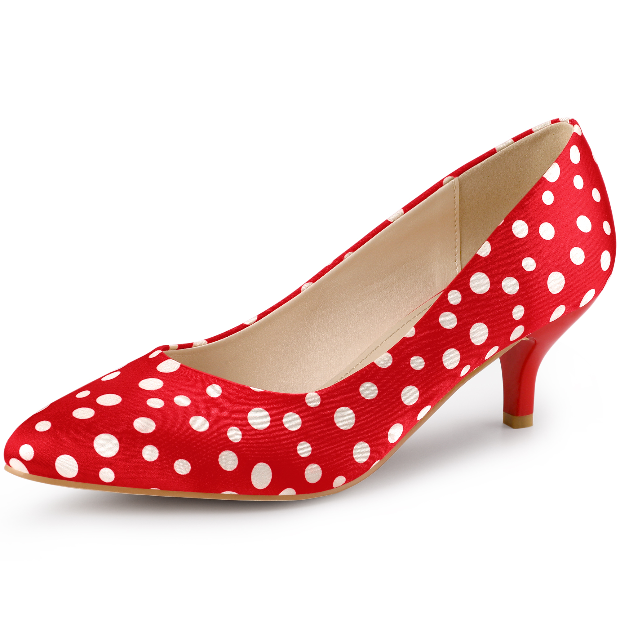 Pointed Toe Polka Dots Kitten Heel Pumps Red/8.5 - Allegra K catalog