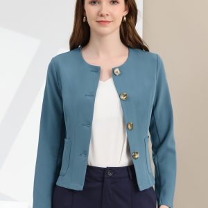Fall Casual Jacket Elegant Button Front Work Office Blazer Blue/XS - Allegra K catalog